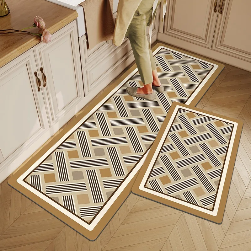 

Nordic Kitchen Floor Mat Non-slip Oil-proof Wipeable Household Rug Dirt-resistant PVC Leather Washable Kitchen Carpet שטיח למטבח