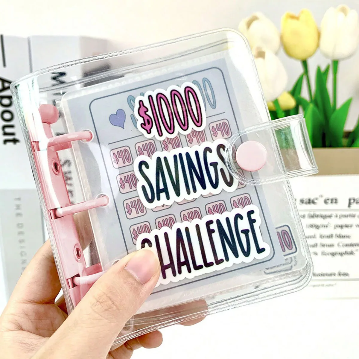 Creative $1,000 Savings Challenge Binder with Envelope Durable Glossy PVC, Christmas Gift Money Saving Challenge