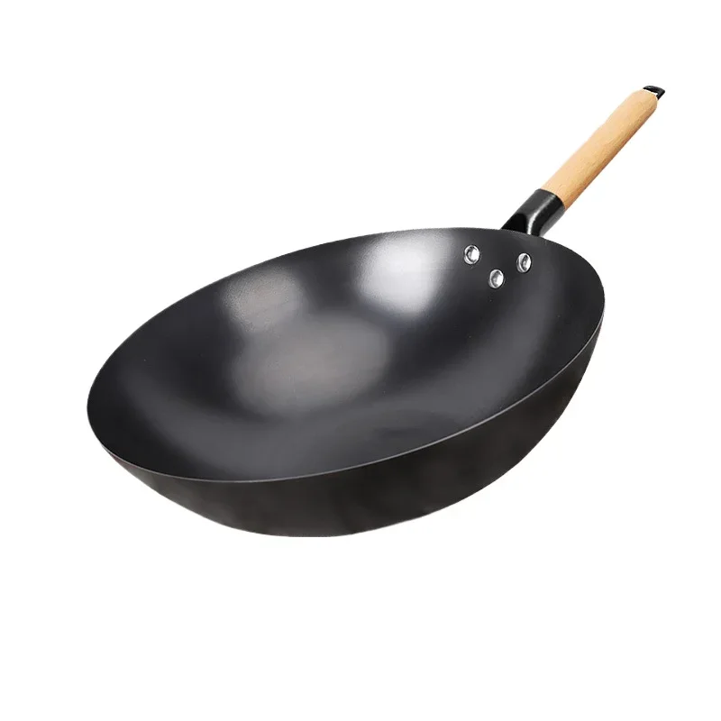 32cm Wok Pan,Woks & Black Carbon Steel Stir Fry Pans,Gas,Cooktop,Nitriding Kitchen Cooking Pot,Round Bottom Chinese Wok