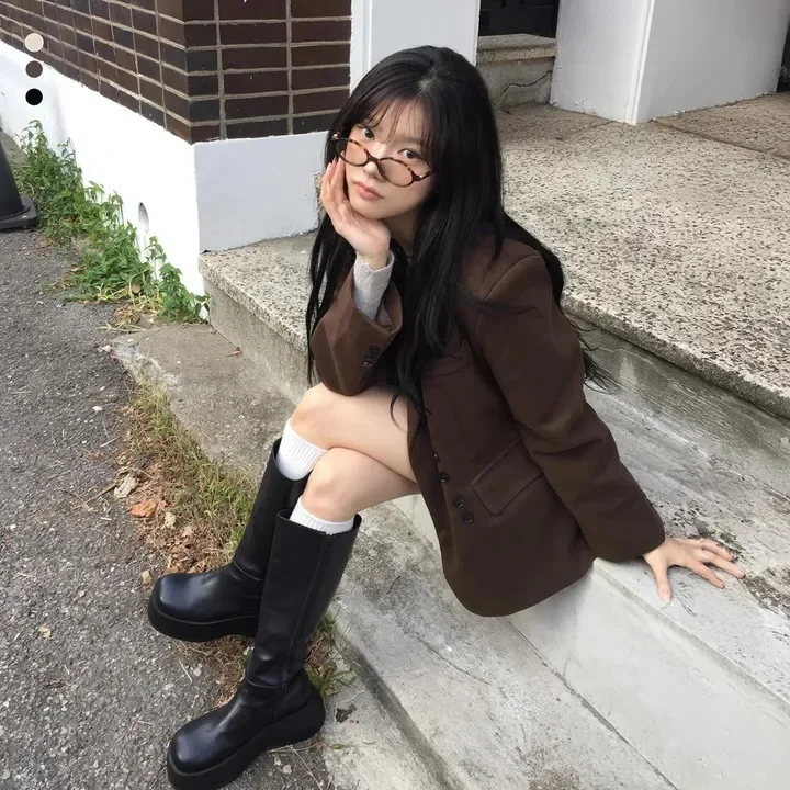 Autumn Winter Woolen Suit Jacket Loose Plaid British Style Coat Korean Version Long Sleeve Regular Length Polyester Fiber
