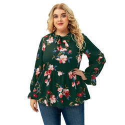 Plus Size New Arrival damskie bluzki z długim rękawem w szpic z kwiatowym nadrukiem casualowe bluzki dla dużych kobiet