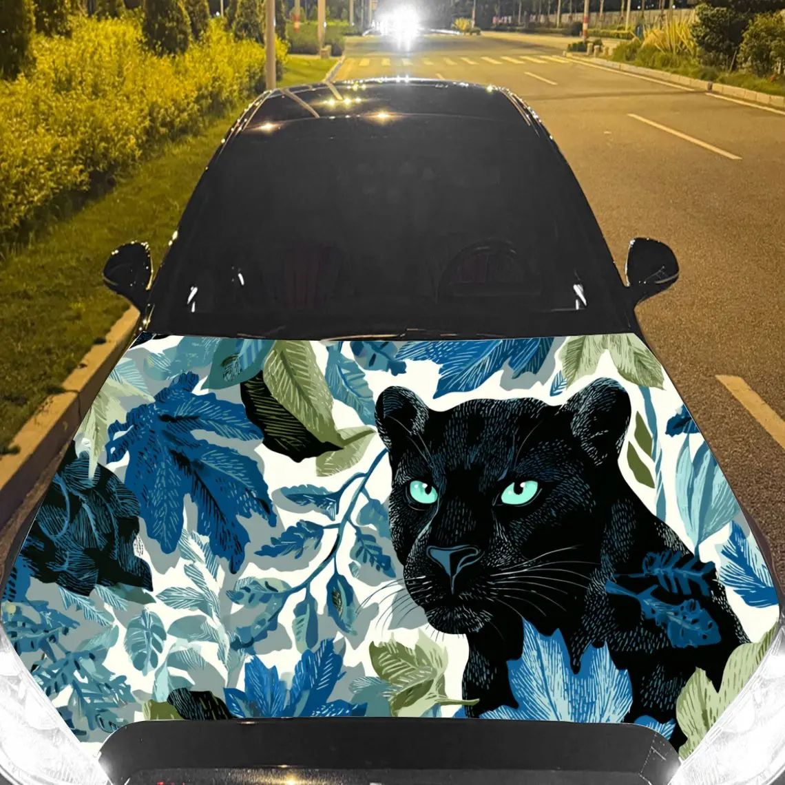

Car Decal Panther with Vibrant Blue Foliage - Wild Captivating Aesthetic Car Hood Sticker, Waterproof Self - Adhesive PVC Graphi