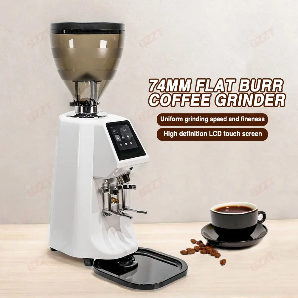 GZZT CG74A Commercial Quantitative Grinder Electric Coffee Bean Grinder 74mm Flat Burr Touch screen Coffee Bean Miiler 110 220V