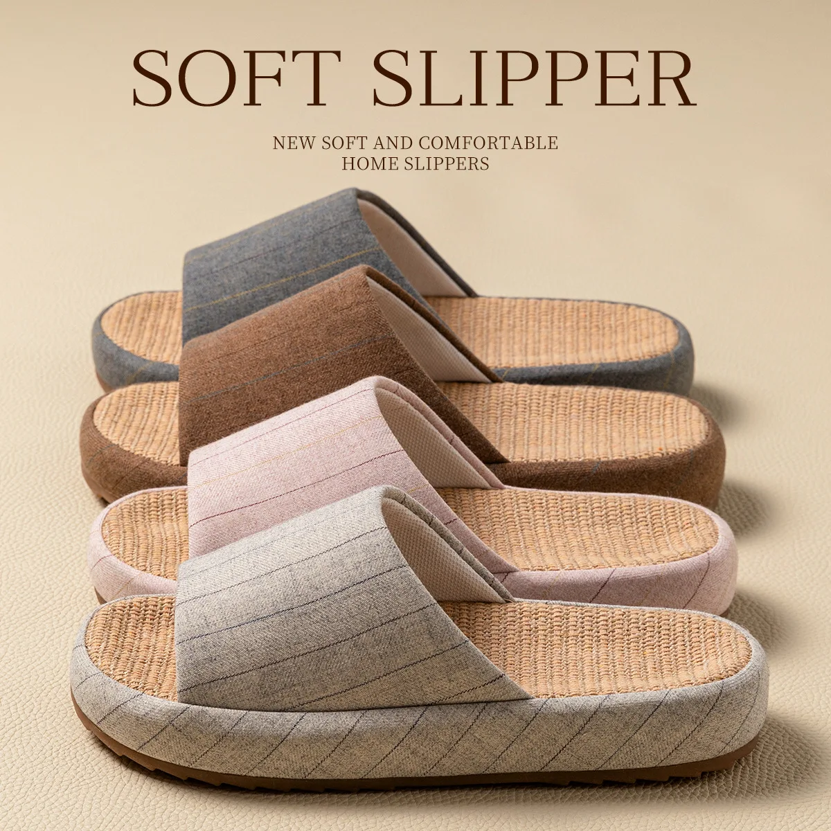 شباشب من القطن والكتان للنساء والرجال للخريف والشتاء أحذية أرضية منزلية نعل سميك نسيج قابل للتنفس مضاد للانزلاق للأزواج شرائح داخلية