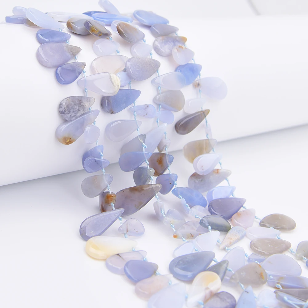APDGG Natural Mix Blue Chalcedony Lace Agate Top Drilled Teardrop Pendant Loose Beads 15.5'' Strand Jewelry Making DIY