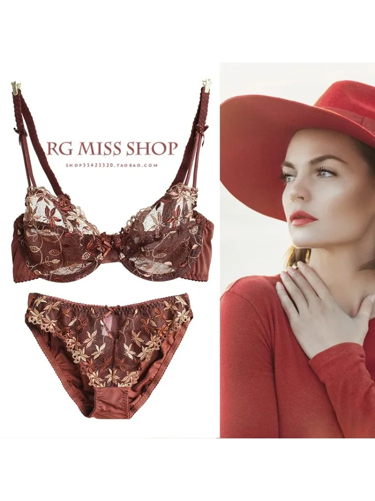 BANERDANNI طقم حمالة صدر ولباس داخلي شبكي من الدانتيل باللون الأحمر المثير والشفاف على طراز فيكتوريا كوب رفيع مع تصميم خلفي جميل