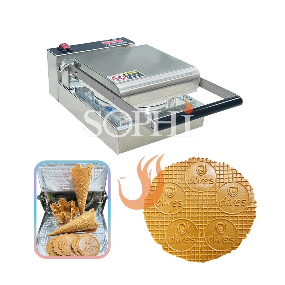 Commercial Custom Mold Ice-cream Waffle Cone Machine Customized Mold Carved by CNC Personalized logo Italian Gelato Waffle Maker