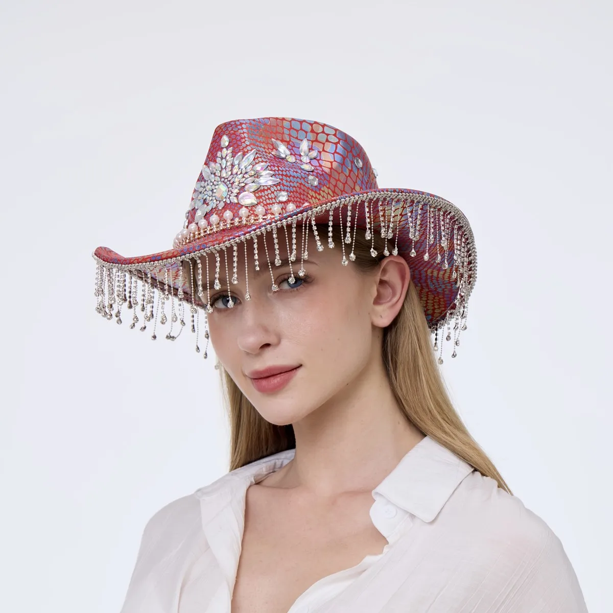 홍루안 골든 글리터 코스튬 모자 성인용 & 카우보이 모자 여성용 라인스톤, 카우보이 코스프레 여성 액세서리 & 카우걸 캡