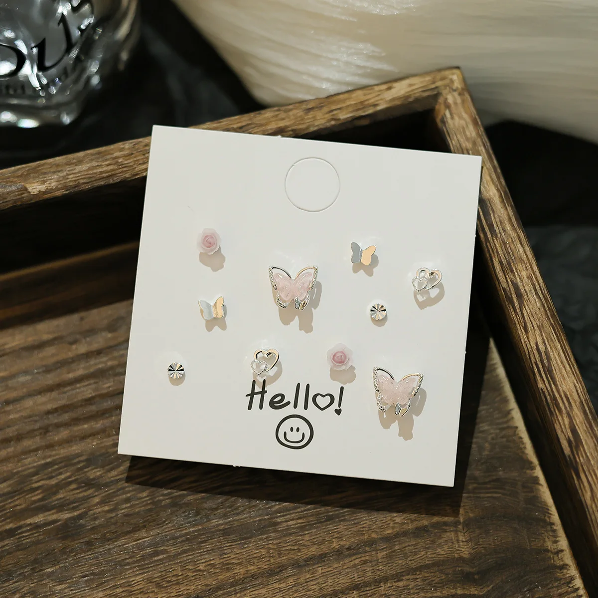 5 Pairs S925 Silver Needle Zinc Alloy Earrings Set Flower Butterfly Ball Heart Shape Cute Fresh Earrings For Women Jewelry Gift