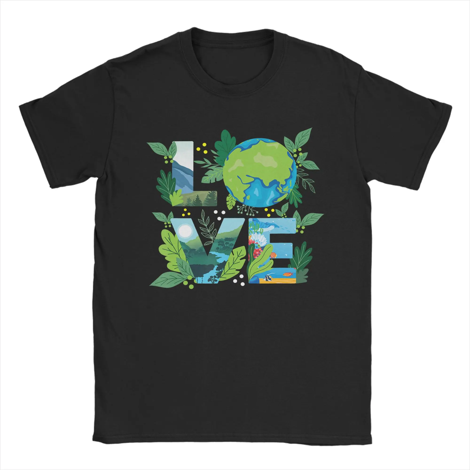 Earth Love Power Peace World Men's T Shirts  Hipster Tee Shirt Short Sleeve Crewneck T-Shirts 100% Cotton 6XL Clothing