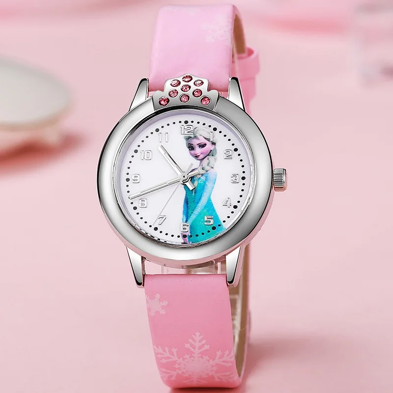 เอลซ่านาฬิกาสาวเอลซ่าเจ้าหญิงนาฬิกาเด็กสายหนังน่ารักเด็กการ์ตูนนาฬิกาข้อมือของขวัญเด็กสาวคริสต์มาสของขวัญ
