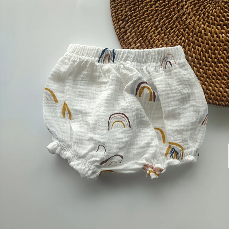 Short d\'été en coton imprimé ours et arc-en-ciel pour garçons et filles, pantalon jxshort, mode nouveau-né, culotte bouffante pour bébé, 0-24 mois