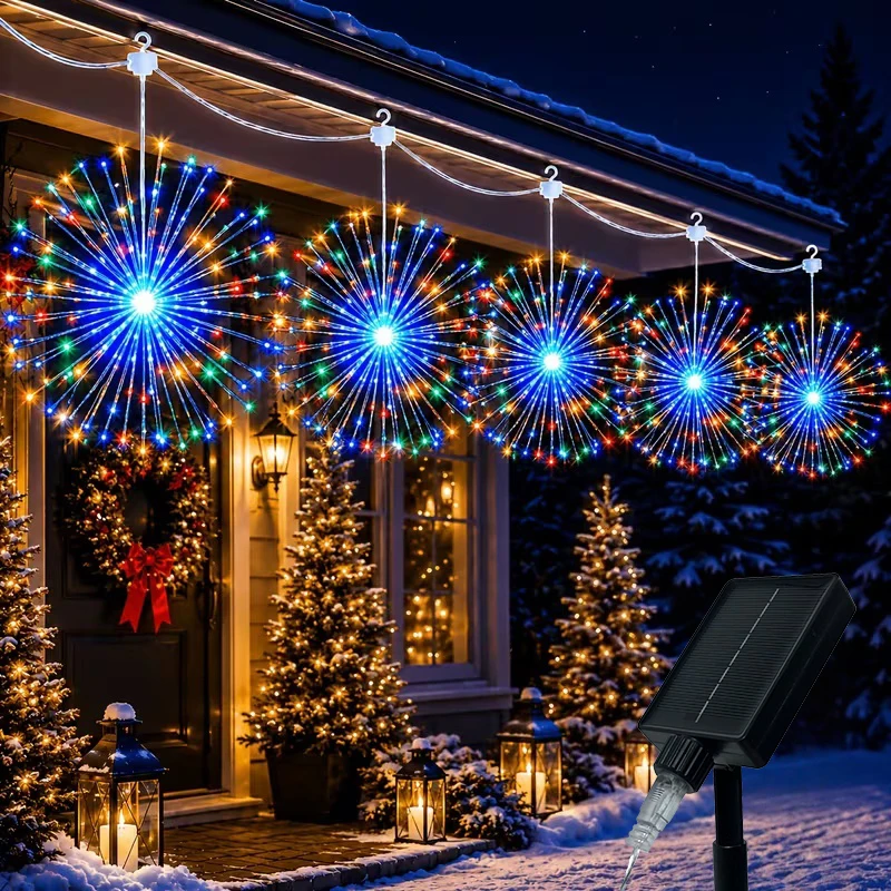 Solar Hanging Firework String Lights 240LED-450LED Waterproof IP54 8 Modes Outdoor Garden Patio Christmas Party Wedding Lamps