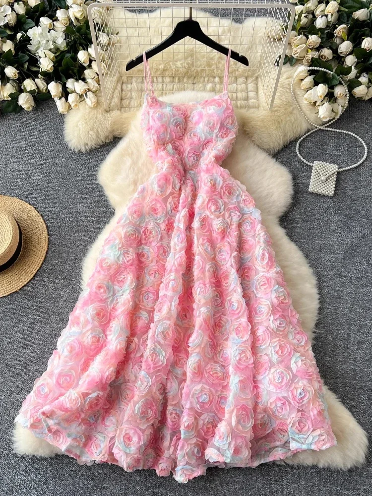 

French Chic Mesh Flower Formal Occasion Dresses Pretty Strapless Pink Party Dress Women New Design Ball Gown Robe Clothing 2024