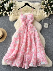 French Chic Mesh Flower Formal Occasion Dresses Pretty Strapless Pink Party Dress Women New Design Ball Gown Robe Clothing 2024