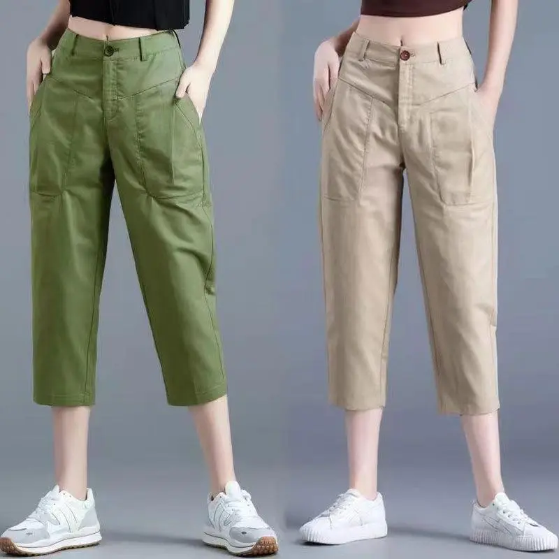 Cotton Harun Pants Women's 2024 Summer New Casual Pants Fashion Thin Crop Pants