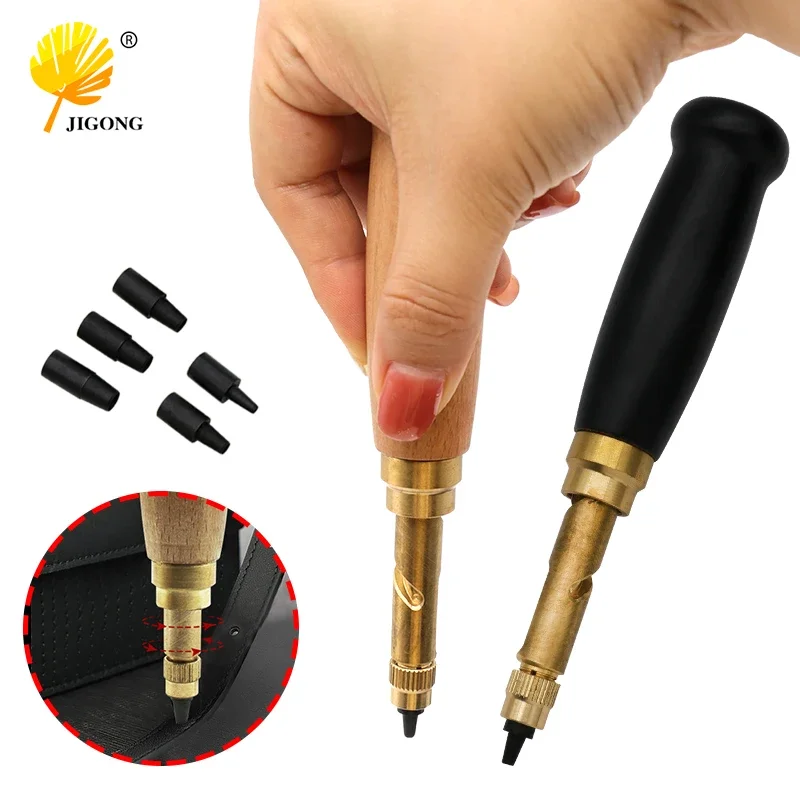 Automatic Belts Punch 6 Tips Leather Screw Hole Punch Drill 1.5/2.5/3.0/3.5/4mm Puncher Watch Craft Tool