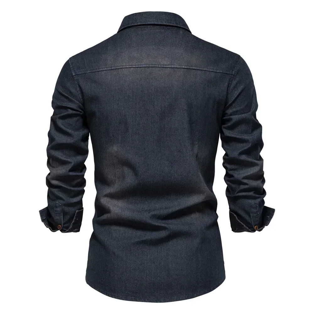 Fashion New Denim Non-iron Shirt Men's Spring and Autumn Casual Solid Color Versatile Slim Long-sleeved Shirt Men Clothing