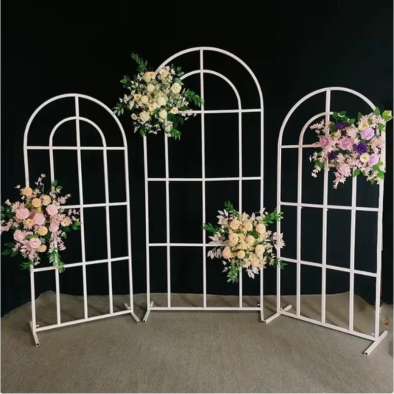 Elegant Gold Metal Flower Arch Stand for Wedding Ceremony Decoration White Door Frame Background Party Event Stage Prop
