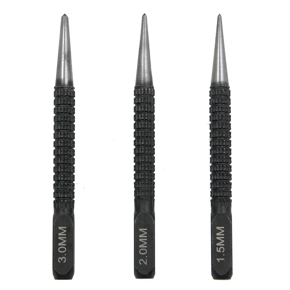 3Pcs Center Punch Set 1.5/2.0/3.0mm Metal Tapered Pin Punch Non-slip Handle For Metal Wood Drilling Positioning Marking Tool