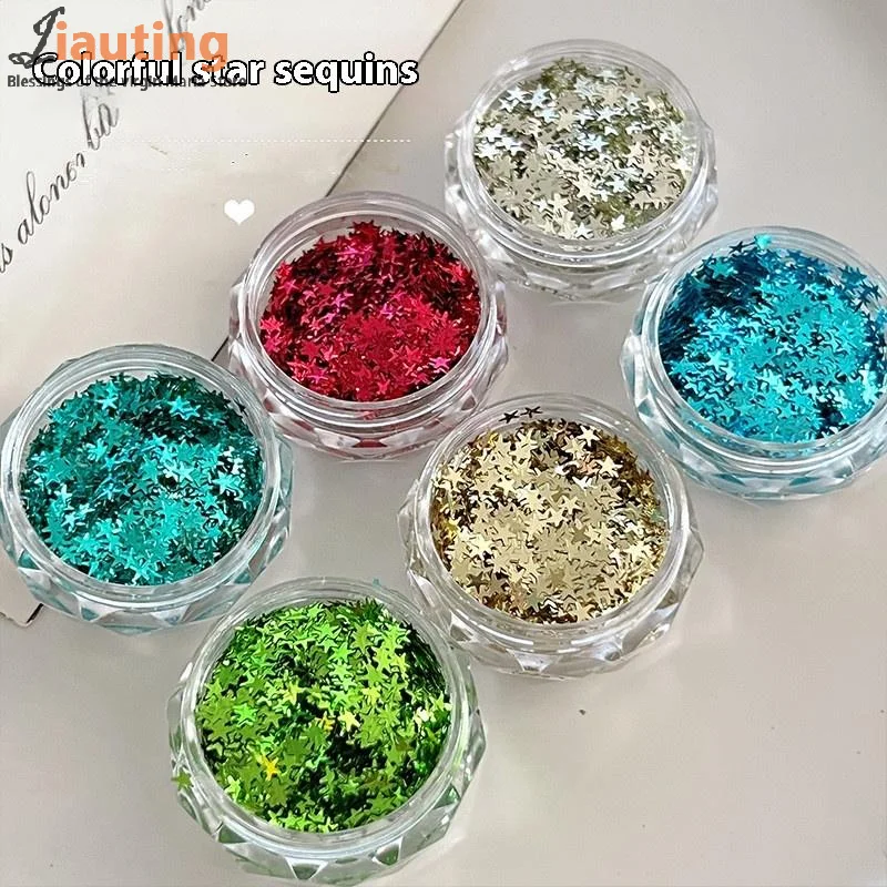 1Jar Mini Sparkling Star Nail Glitter Sparkling Pentagram Nail Decoration Nail Salon Design Cute Accessories DIY Nail Art Design