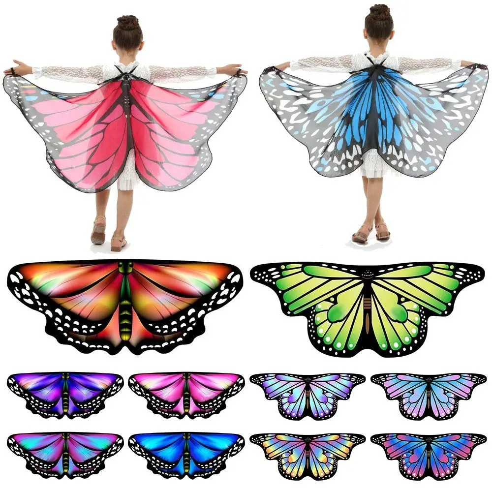 Kids Butterfly Wings Cape Girls Fairy Shawl Pixie Cloak Fancy Cosplay Performance Accessories Christmas Halloween Costume Gift