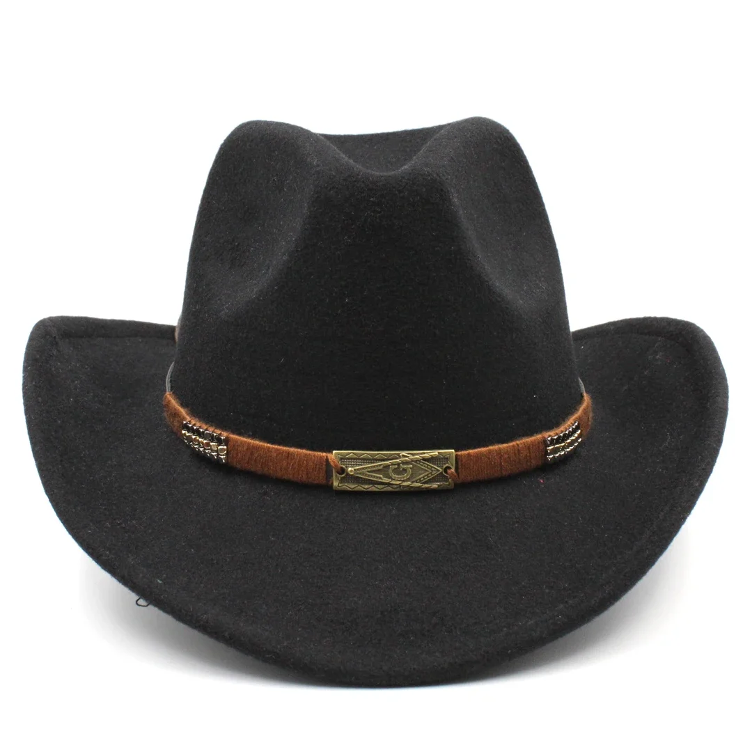 Kids Boys Girls Western Cowboy Hat Wide Brim Children Cowgirl Cap with Hand-worked Belt Decorations for Halloween Party Birthday