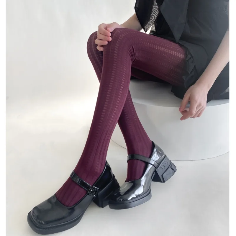 

Spring Autumn Retro Love Vertical Jacquard Slimming Pantyhose Women Solid Color Sexy Stockings Black