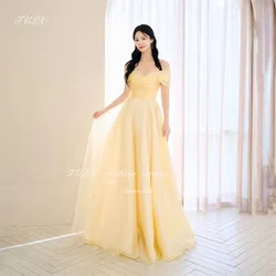 TULX V-Neck Korea Garden Bridal Gown Pleat Short Sleeves Formal 프롬드레스 Floor Length Elegant Wedding Dress Party Women Bride