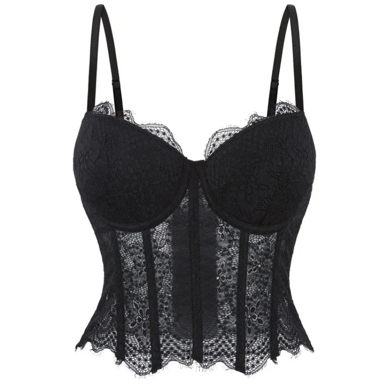 

Сексуальный черный сетчатый бюстгальтер пуш-ап, полупрозрачный бюстгальтер, женский топ, корсет, бюстье, жилет, клубный вечерние укороченный топ, нижнее белье