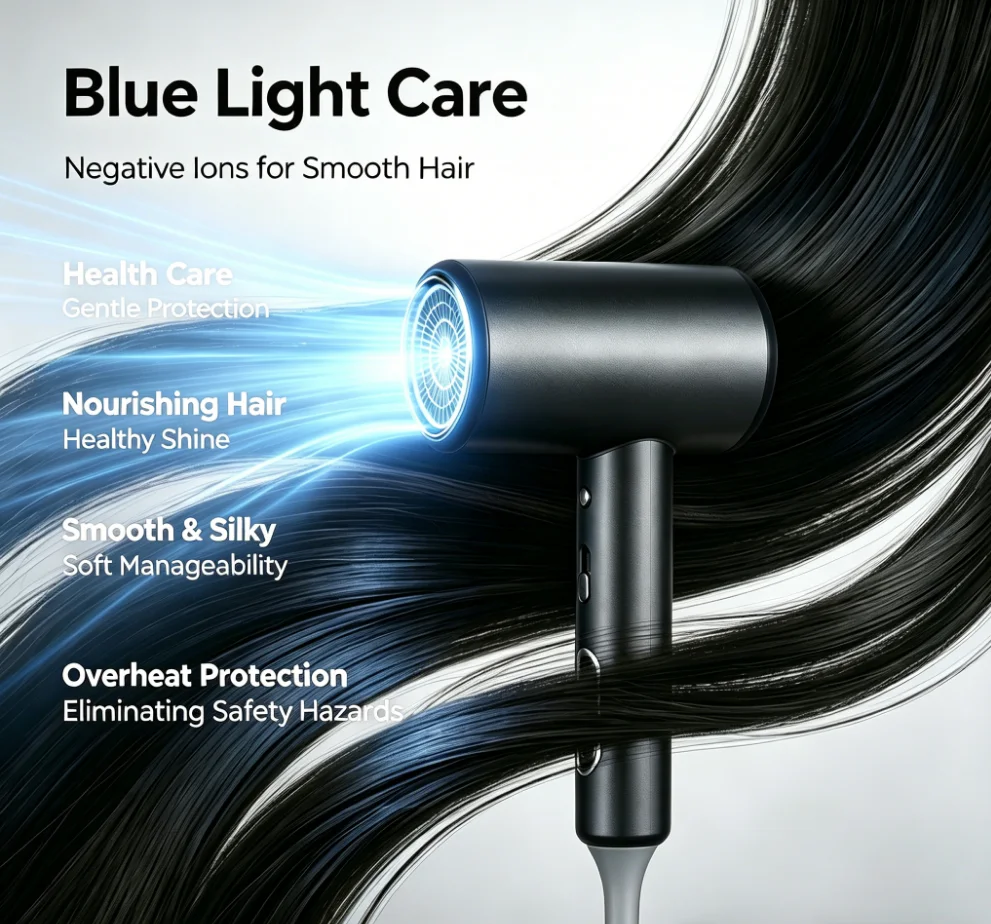 Professional Ionic Hair Dryer 1200W High-Speed Blow Dryer with Blue Light Care 4 Heat Settings Lightweight Fast Drying for Women