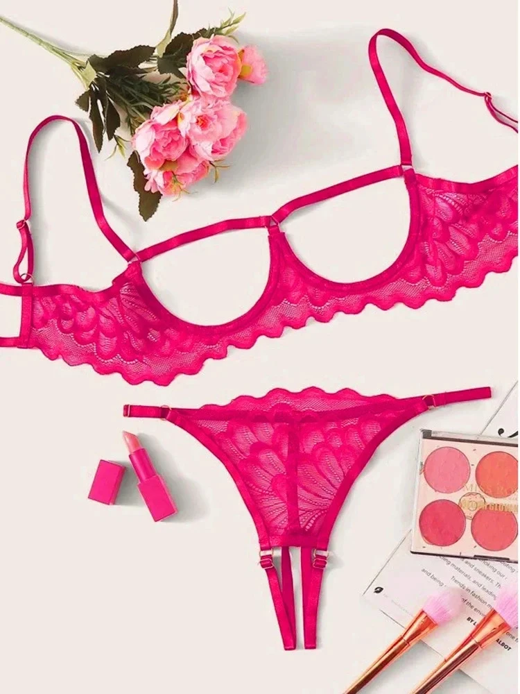 Women Underwear Set Open Breast Steel Ring Bra Open Crotch Panties G-string Lac… - Image 4