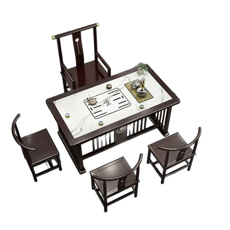 

New Chinese solid wood slate tea table integrated home living room office balcony slate long table