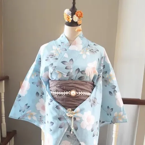 

Japanese Traditional Kimono YUKATA Cotton Women's Dresses Blue 160cm length Comfortable and breathable