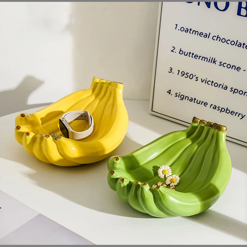 

European Ceramic Banana Fruit Plate Desktop Jewelry Cosmetics Candy Snack Storage Tray Home Simulation Fruit Decoration Plate