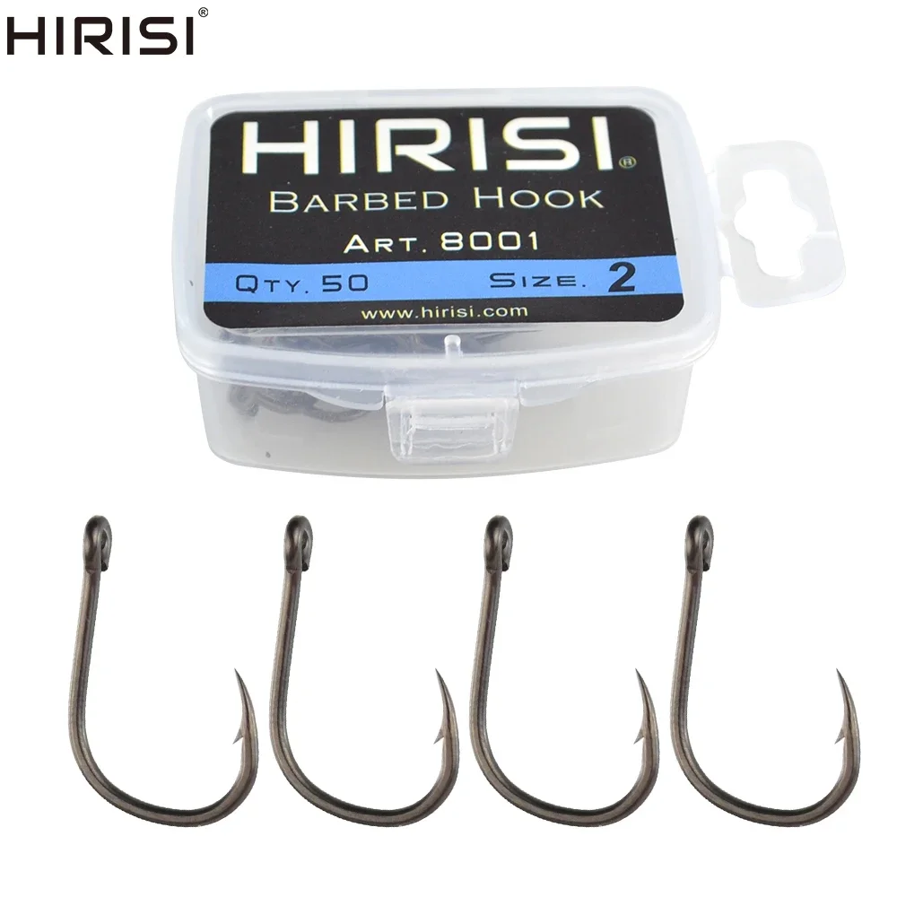 Hirisi 50pcs Barbed  Coated Carp Fishing Hooks with Eye Design in Japan Made by High Carbon Steel 8001