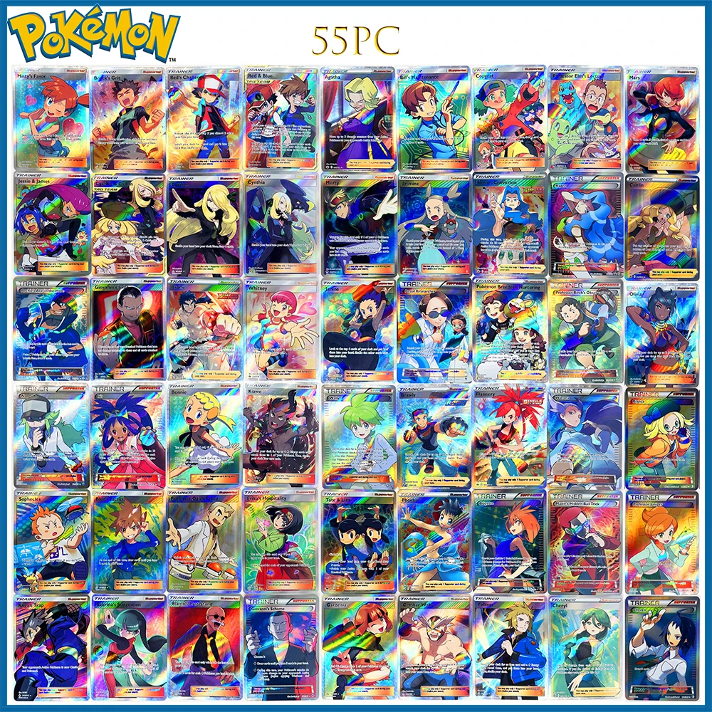 

55PC/Set Anime Pokemon DIY ACG Hilda Rosa Serena Gloria Victor Ethan Collectible Card Boy Play Toys Birthday Gift