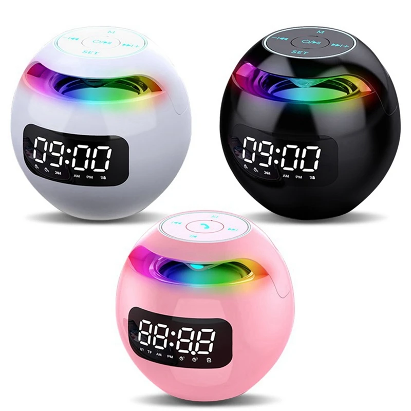 Mini Wekker Bluetooth Speaker Draadloze Klankkast Met Inductiekop Led Display Hifi Tf Kaart Muziekspeler