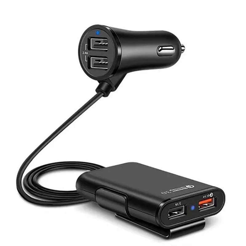 Quick Charge 3.0 USB Car Charger Extension Cord Cable Car Usb Charger Passenger Car Rear Charger 4 Ports