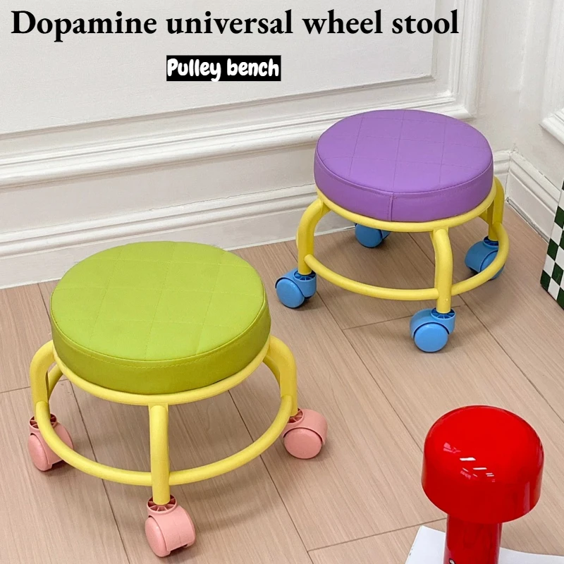 Dopamine Makeup Stool Cute Wheel Pouffe Portable Cheap Stool Clearance Bedroom Rolling Taburete Con Ruedas Room Furniture
