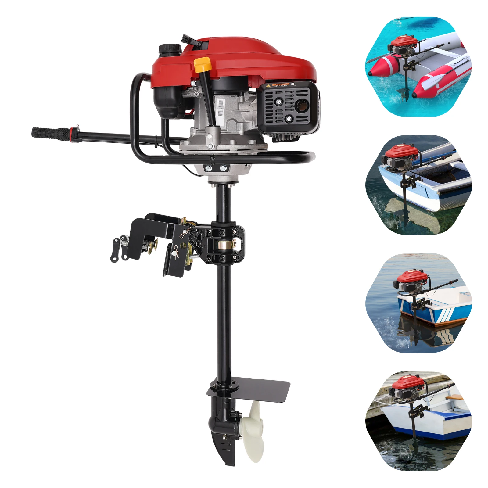 4-Stroke Rubber Boat Outboard Engine 200CC 3.5KW 3600rpm Air-cooled CDI Ignition Outboard Motor