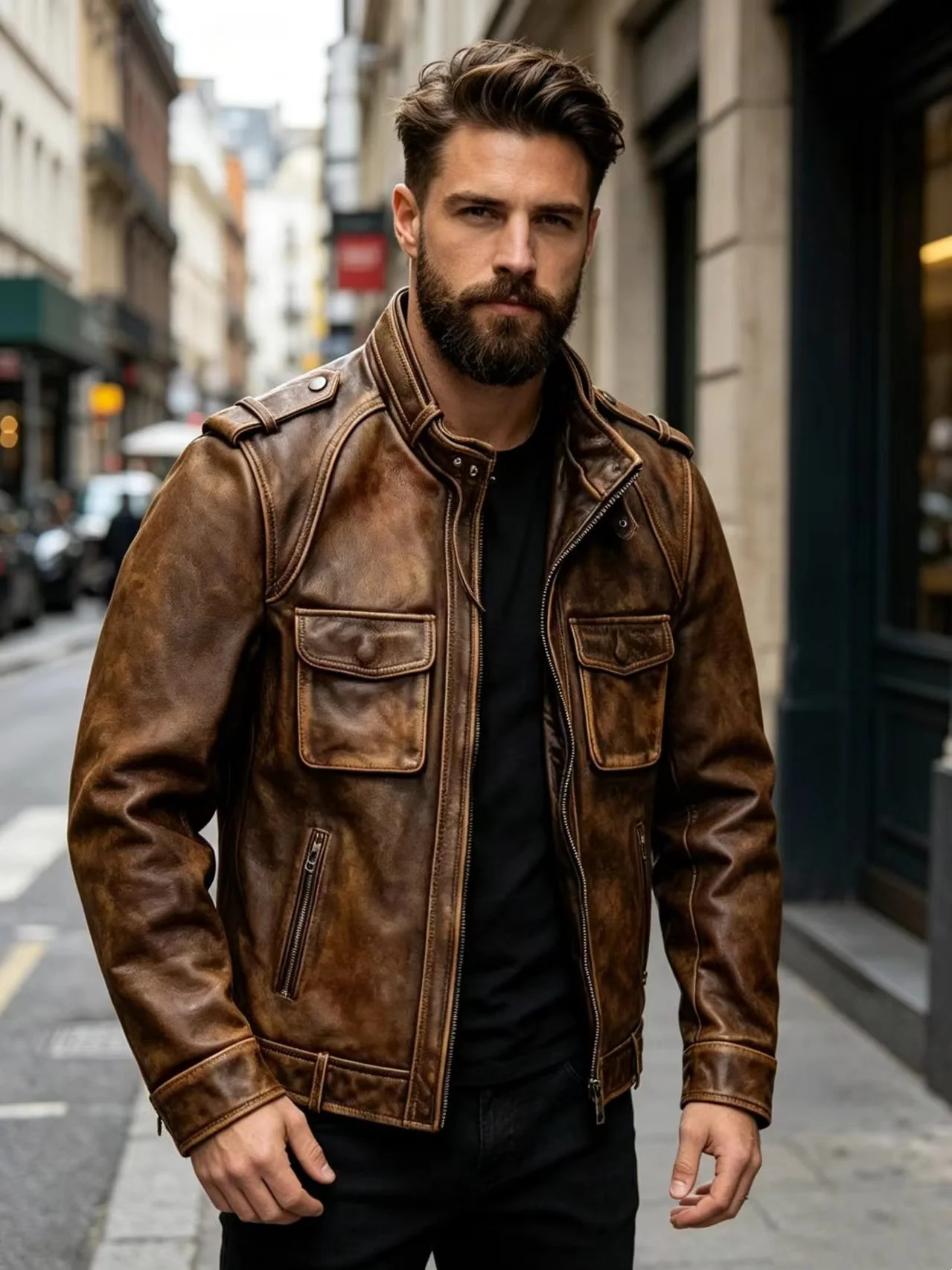 Yellow Autumn Leather Jacket Men Vintage Style Plus Size 5XL Genuine Natural Cowhide Stand Collar Retro Casual Coat