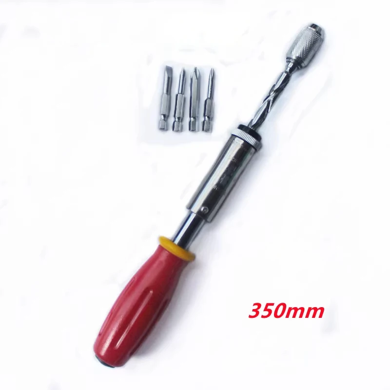 Thickened plastic handle 350mm semi-automatic Spiral hand pressed quick ratchet screwdriver with phillips/slotted bits