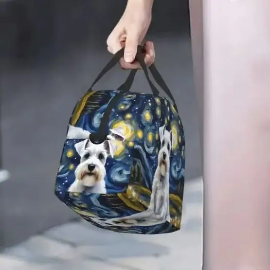 

Белые мини-сумки для обеда «Шнауцер», изолированная коробка для бенто, сумка для обеда, сумки для пикника, термосумка для женщин, офиса