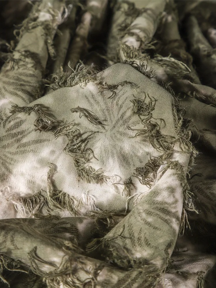 

Green Tassel Cotton Linen Retro Tie Dye Fabric for Handmade Old Coat Skirt Pants Clothing Designer Cloth Diy Sewing By the Meter