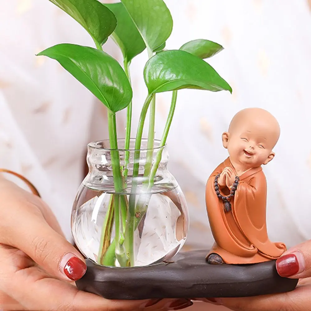 Hydroponic Vase Plant Flower Pot Cute Little Monk Glass Vase Creative Flower Arrangement Office Home Living Room Decoration