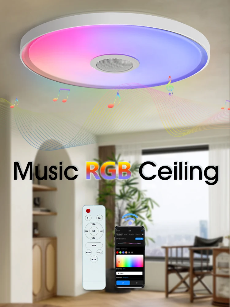 MARPOU LED Moderne Deckenleuchte RGB Bunte Dimmung APP Fernbedienung 18 Zoll Große Smart Home Musik Deckenleuchte Schlafzimmer – Detail 1