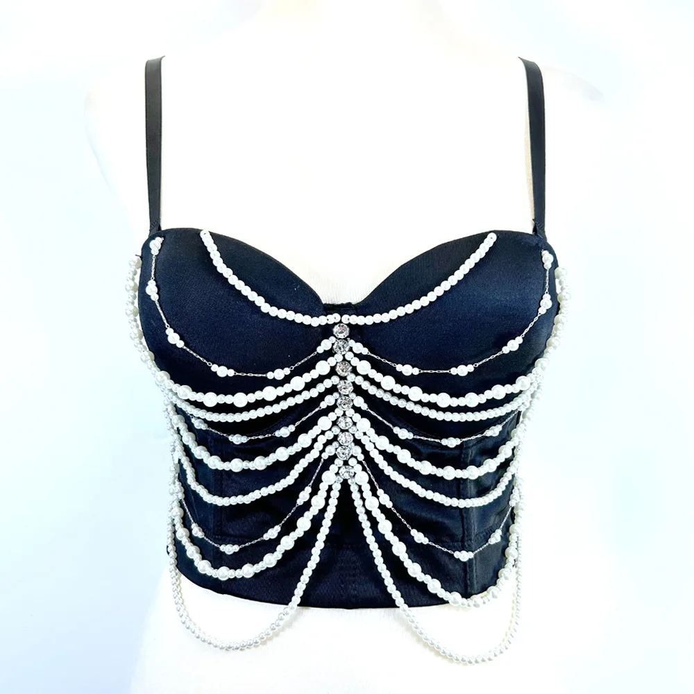 Europe and America Gather for A Strapless Fishbone Vest with Tassel Studded Beads To Shape The Top