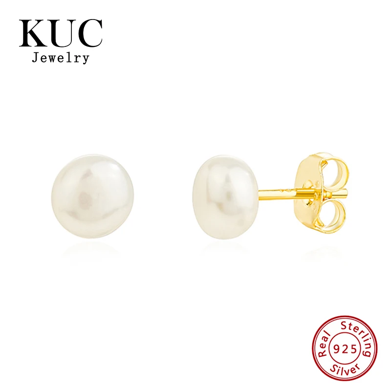 

Elegant Minimalist Fine Jewelry 925 Silver Button Round Baroque Freshwater Pearl Stud Earrings Bridal for Girls