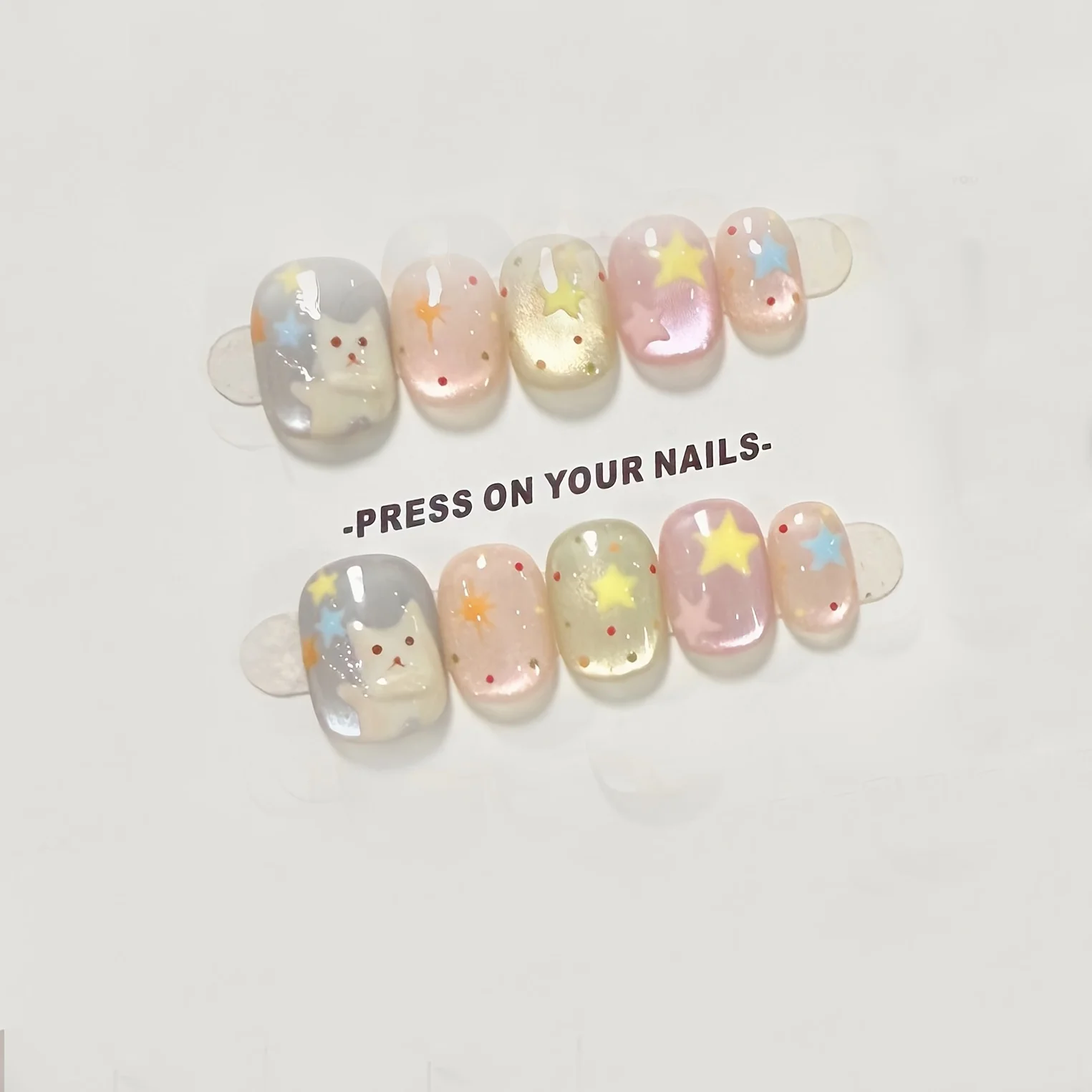 10 قطعة الصحافة اليدوية على الأظافر هريرة الزجاج الخرز عين القط أظافر صناعية للنساء والفتيات ستار البولكا انفصال يمكن ارتداؤها وهمية مسمار